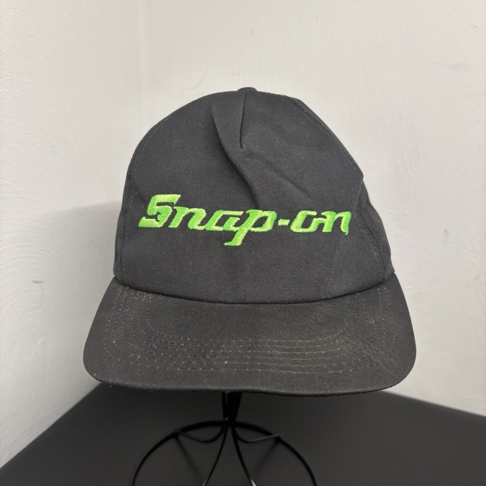 Snap-On Black Neon Green 1980-90s Script Snapback Hat Men's Vintage Snapback Cap
